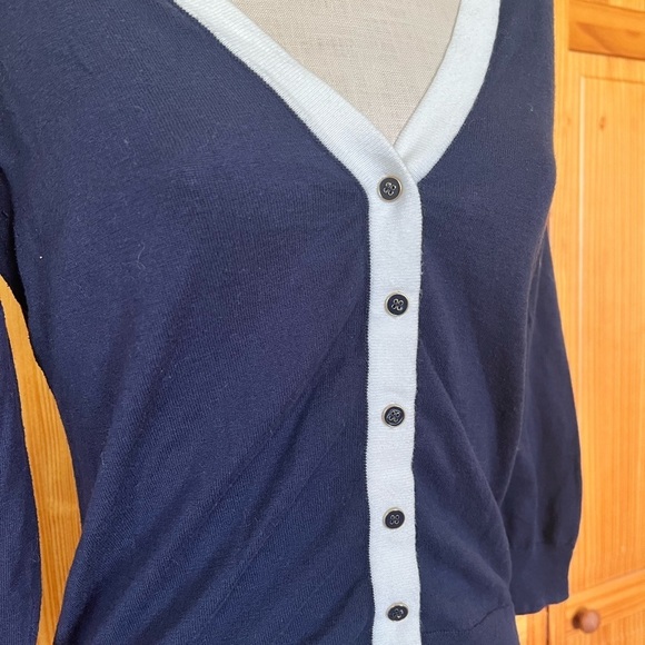 The Limited Large Navy Blue Button Front Cardigan Vneck Nautical Preppy Office - Picture 4 of 7